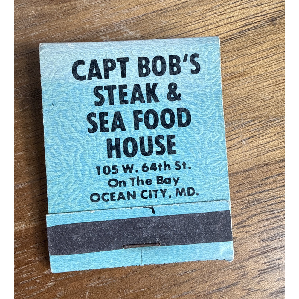 Ocean City Maryland Matchbook Capt Bob’s Steak Restaurant Vintage Captain Bob